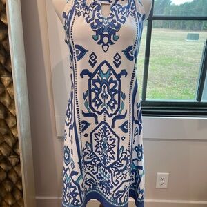 Stylish Blue and White Patterned Mini Dress